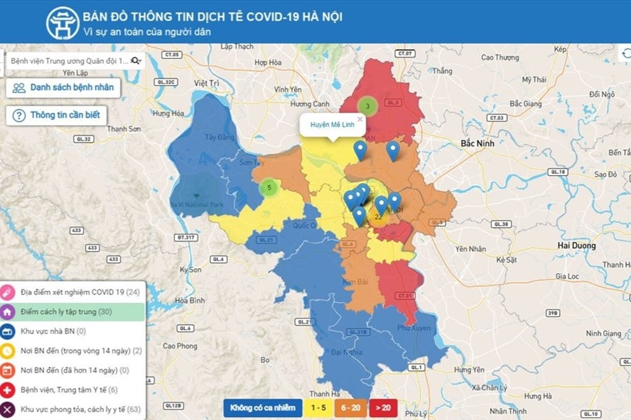 Bản đồ thông tin dịch tễ COVID-19 Hà Nội được truy cập trực tiếp tại địa chỉ https://covidmaps.hanoi.gov.vn