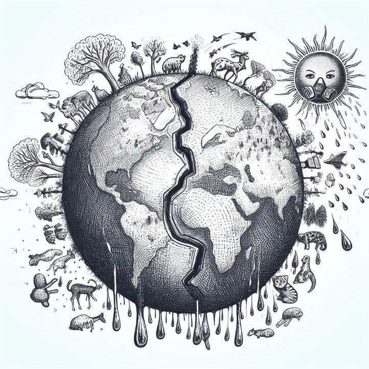 Biến đổi khi hậu ảnh hưởng đến môi sinh trái đất (nguồn: tác giả vẽ bằng AI)